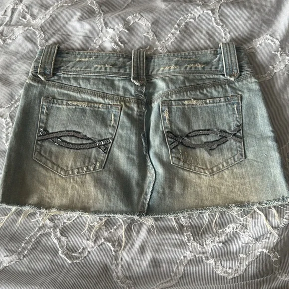 Vintage Abercrombie & Fitch distressed denim mini skirt with sequins and beads - Picture 2 of 2